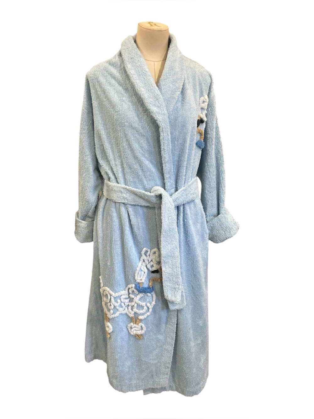 90’s Canyon Group chenille 3-D tufted poodle robe baby blue size large